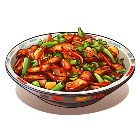 Illustration of a bowl of chinese cuisine. Vector illustration.の素材