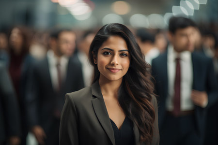 Portrait of a beautiful businesswoman in front of a group of peopleの素材