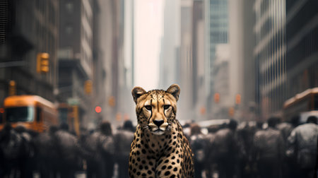 Cheetah on a busy street in New York City, USAの素材