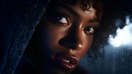 Portrait of a beautiful african american woman with curly hair.の素材