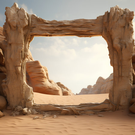 The Window in the Desert of Wadi Rum, Jordan. 3d renderの素材