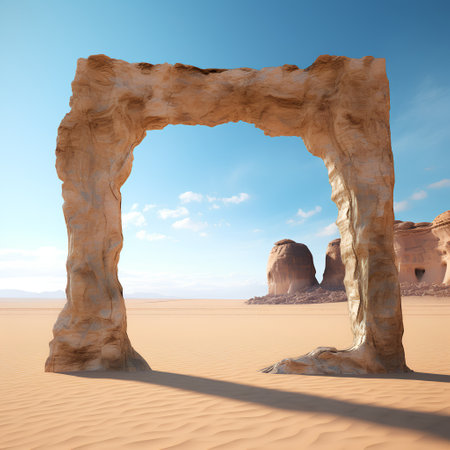 Arches in the desert of Wadi Rum. 3d renderの素材