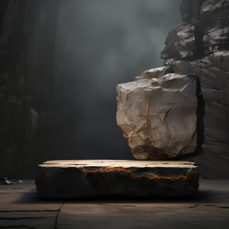 Wooden pedestal or platform on dark background. 3D renderingの素材
