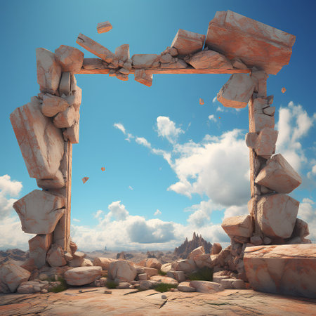 Ruins of ancient castle in the sky. 3D illustration.の素材