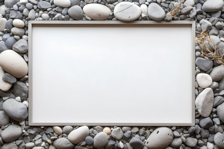 White frame on a background of stone pebbles. Place for text.の素材