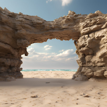sandstone arch on the beach. 3d render of desert landscapeの素材