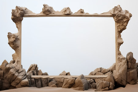 Stone frame on the sand. 3d render. Blank for textの素材