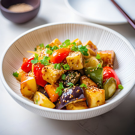 Tofu Salad with Vegetables, Sesame Seeds and Herbsの素材