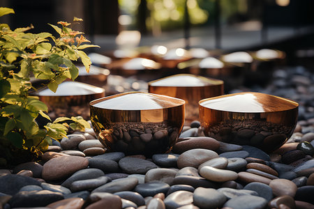 Wedding rings on pebbles in the garden. Wedding decor.の素材
