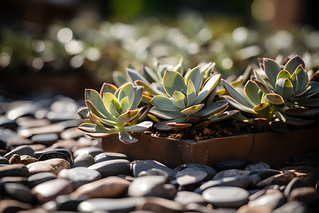 Succulent plants in a pot on a background of pebblesの素材