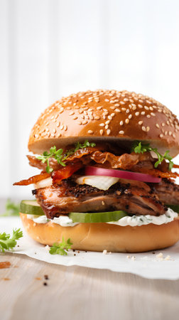 Bacon burger with bacon, lettuce, onion and mayonnaiseの素材
