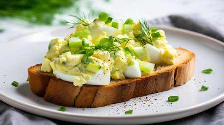 Boiled eggs with dill and mayonnaise on toast.の素材
