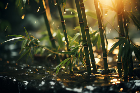 Bamboo forest with sunlight in the morning. Shallow depth of field.の素材