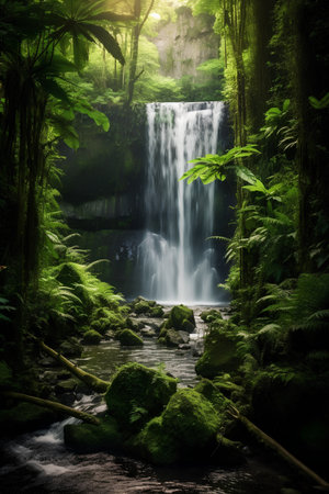 Beautiful waterfall in the rainforest. Nature background. Toned.の素材