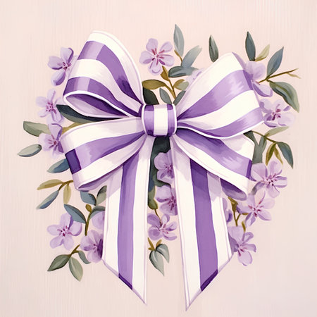 Watercolor bow with flowers on a pink background. Watercolor illustration.の素材