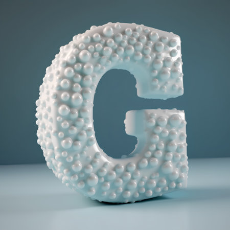 White bubble font Letter G 3D render illustration isolated on blue backgroundの素材