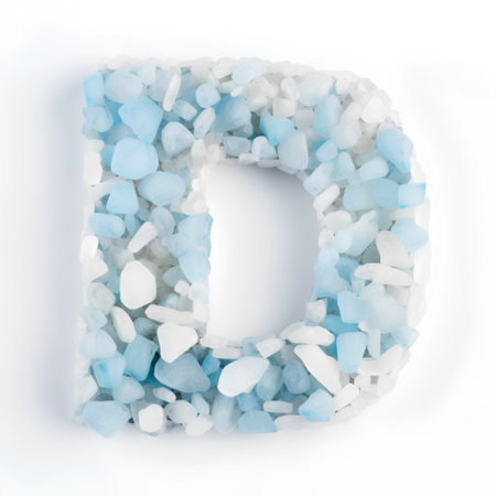 Alphabet letter D made of blue sea salt isolated on white backgroundの素材