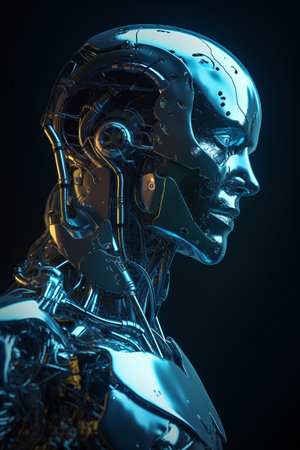 Cyborg robot. 3D rendering. Futuristic technology concept.の素材