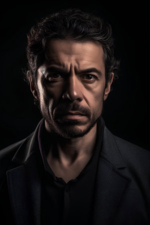 Portrait of a man on a dark background. Studio shot.の素材