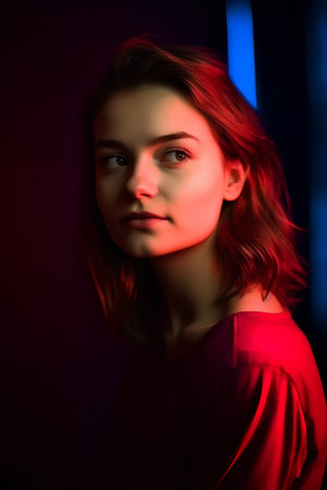 Portrait of a beautiful young woman with red hair. Studio shot.の素材