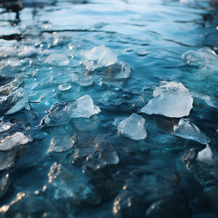 Ice hummocks on the surface of the lake. Winter backgroundの素材