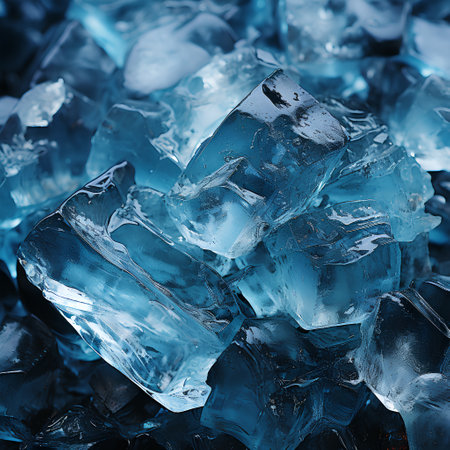 Ice cubes on blue background. Close up. Shallow depth of field.の素材