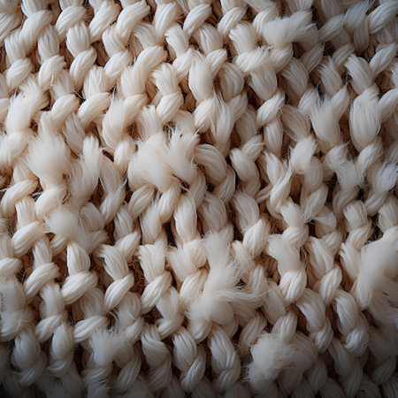 Close up of beige wool texture background. Selective focus. Toned.の素材