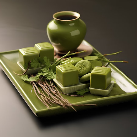 Green tea with pandan on a black background. 3d renderingの素材