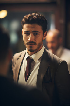 Portrait of a handsome young man in a business suit and tieの素材