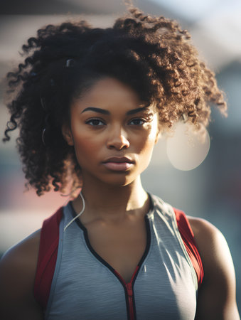Portrait of beautiful african american woman in sportswearの素材