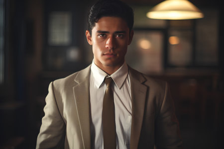 Portrait of a handsome young man in a business suit in an officeの素材