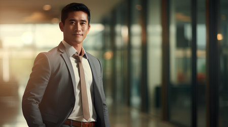 Portrait of handsome asian businessman in office. Success concept.の素材