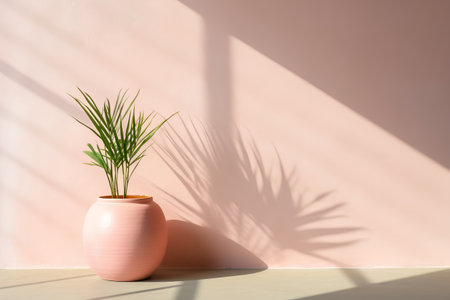 Plant in a pot on a pink wall background. 3d renderingの素材