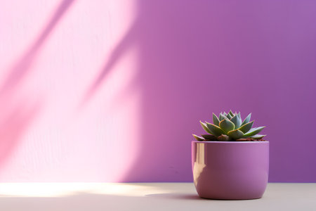 Potted succulent plant on pastel pink background. Minimal concept.の素材