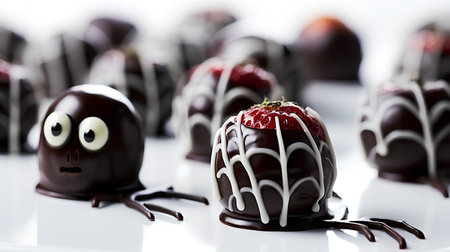 Chocolate dipped strawberries on white background. Shallow dof.の素材
