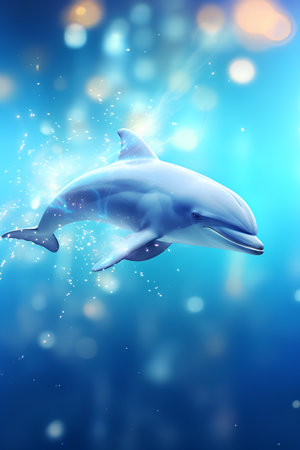 Dolphin on a blue background. 3d render. Illustration.の素材