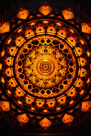 Beautiful mandala pattern on black background. Computer generated illustration.の素材