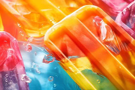 Colorful ice creams in a row with water drops on the surfaceの素材