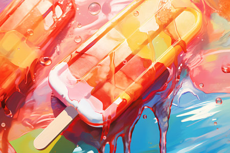 ice cream on a stick in the form of watercolor splashes.の素材