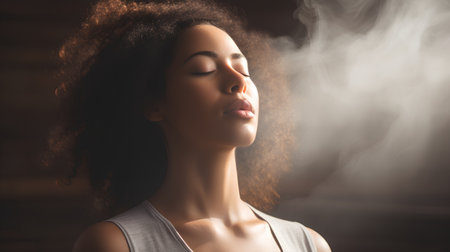 Portrait of a beautiful young african american woman with closed eyes.の素材