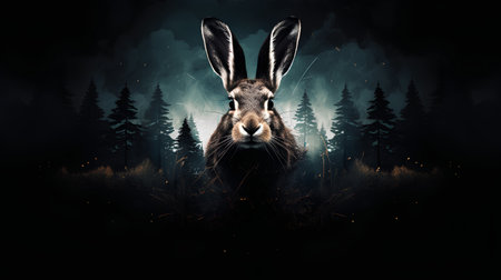 Rabbit in the dark forest. Halloween concept. 3D renderingの素材
