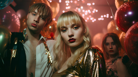 Fashion portrait of a young couple in love at a party.の素材