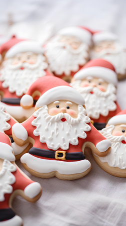 Christmas cookies in the form of Santa Claus on a white background.の素材