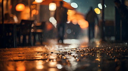 Rainy day in Paris, France. Rain drops on the wet pavement.の素材
