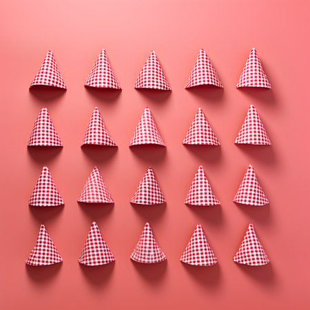 Red triangle pattern on a pink background. 3d render illustration.の素材