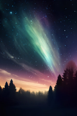 Aurora borealis in the night sky. Northern lights.の素材