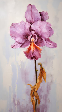 Violet orchid flower on a grunge background. Watercolor paintingの素材