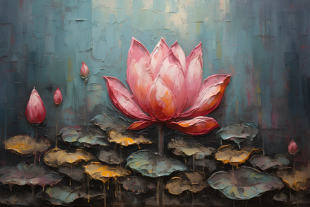 Lotus flower on a grunge background. Digital painting illustration.の素材