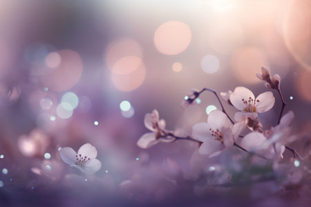 Cherry blossom background with bokeh lights. Spring flowersの素材