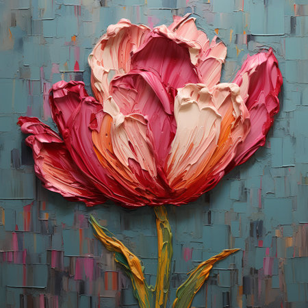 Tulip. Abstract floral background. Oil painting on canvas.の素材